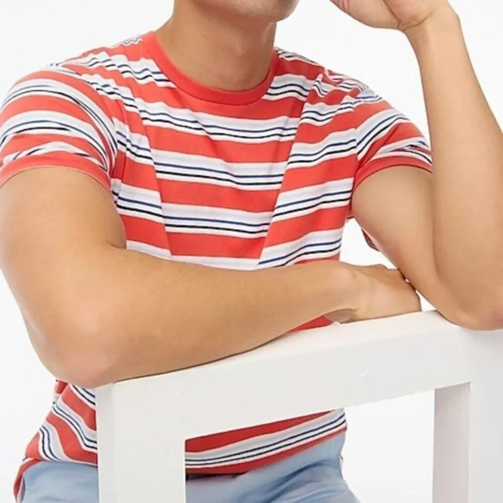 J Crew Men's Striped‎ Tee Orange XXL